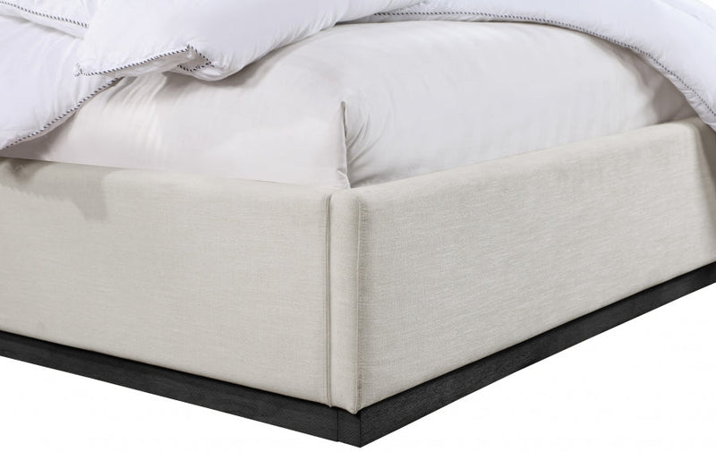 Alfie Linen Textured Fabric King Bed Beige - Gate FurnitureKing Bed