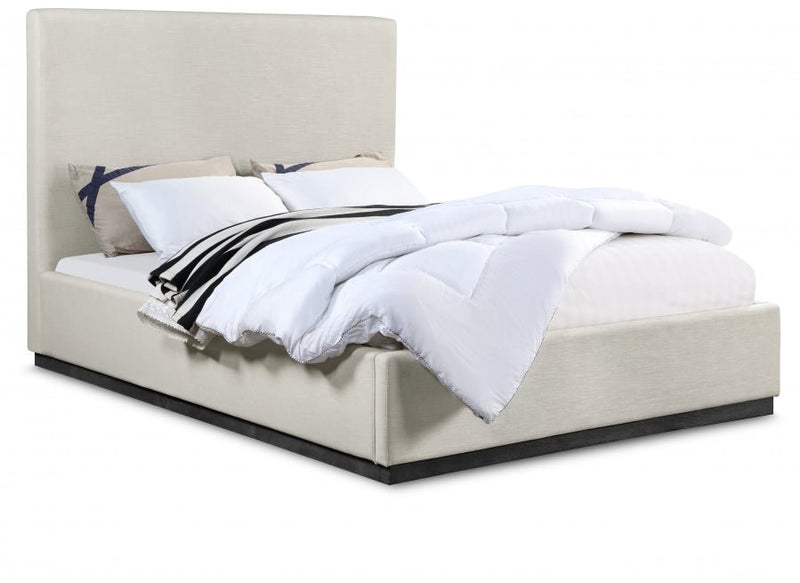 Alfie Linen Textured Fabric King Bed Beige - Gate FurnitureKing Bed