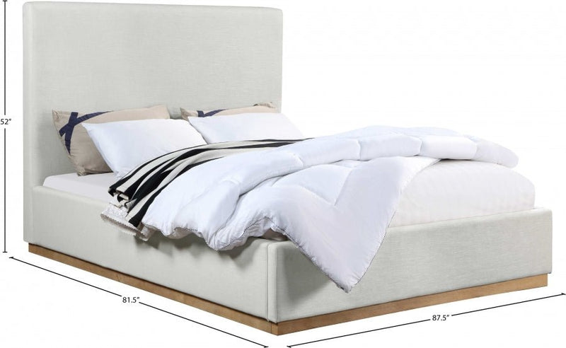 Alfie Linen Textured Fabric King Bed Cream - Gate FurnitureKing Bed