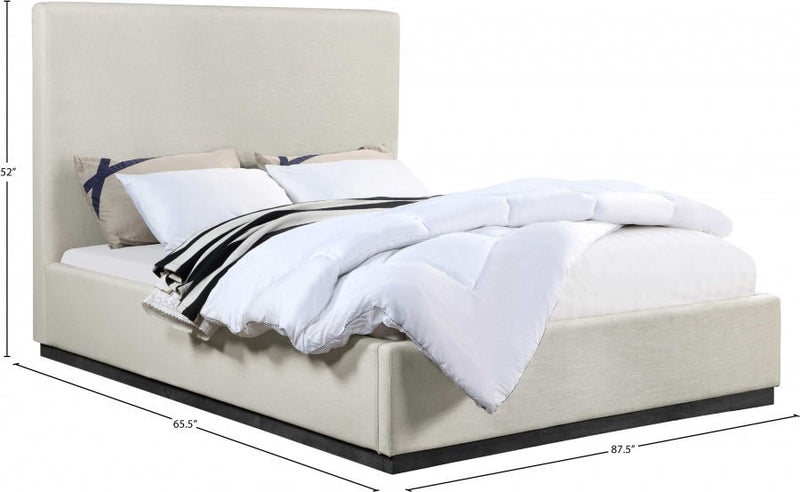 Alfie Linen Textured Fabric Queen Bed Beige - Gate FurnitureQueen Bed