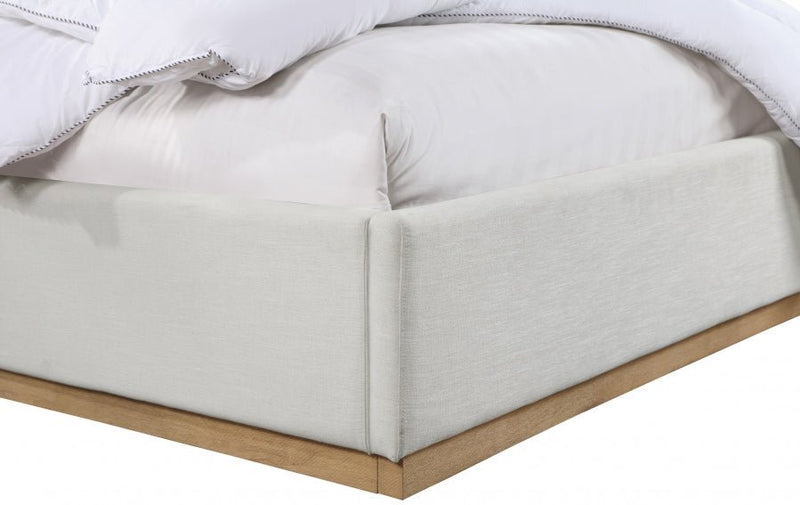 Alfie Linen Textured Fabric Queen Bed Cream - Gate FurnitureQueen Bed