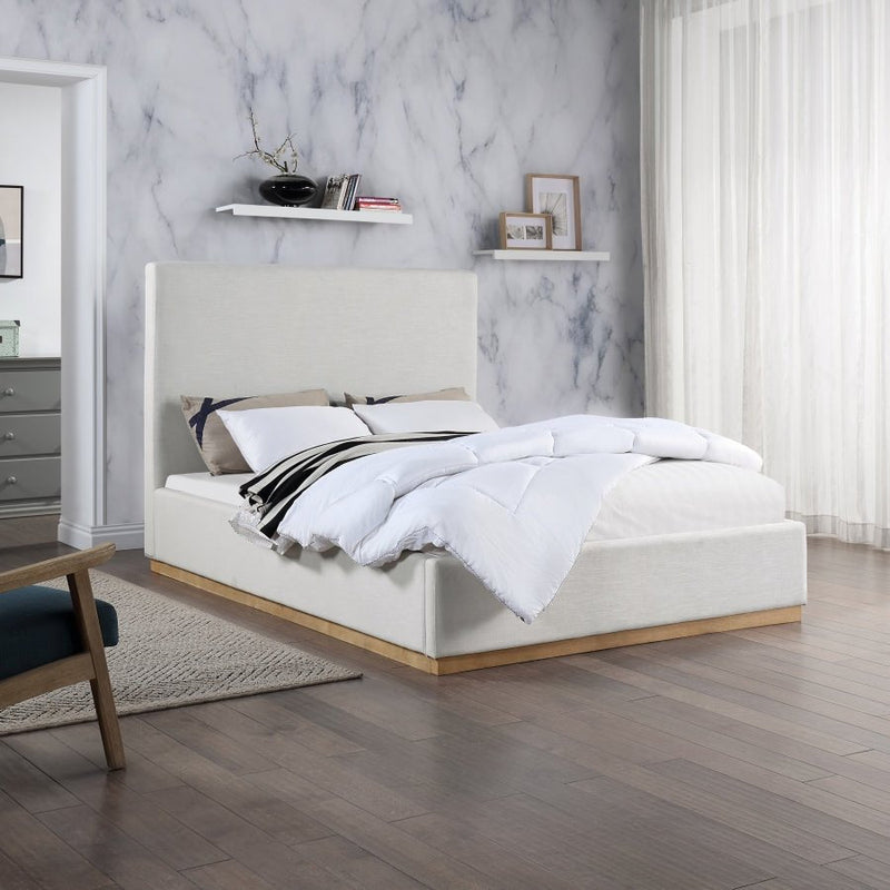 Alfie Linen Textured Fabric Queen Bed Cream - Gate FurnitureQueen Bed