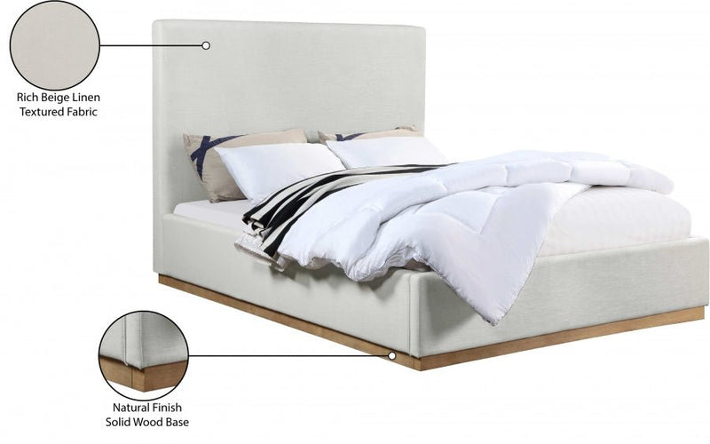 Alfie Linen Textured Fabric Queen Bed Cream - Gate FurnitureQueen Bed