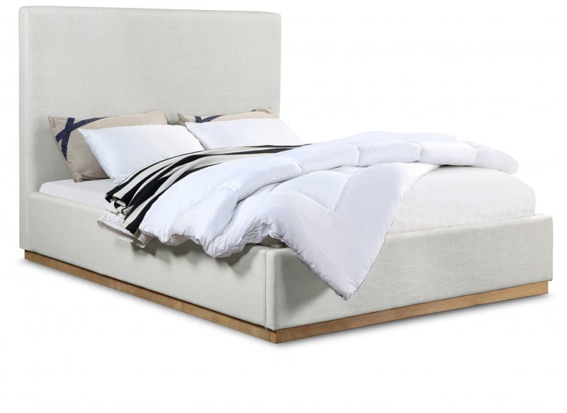 Alfie Linen Textured Fabric Queen Bed Cream - Gate FurnitureQueen Bed