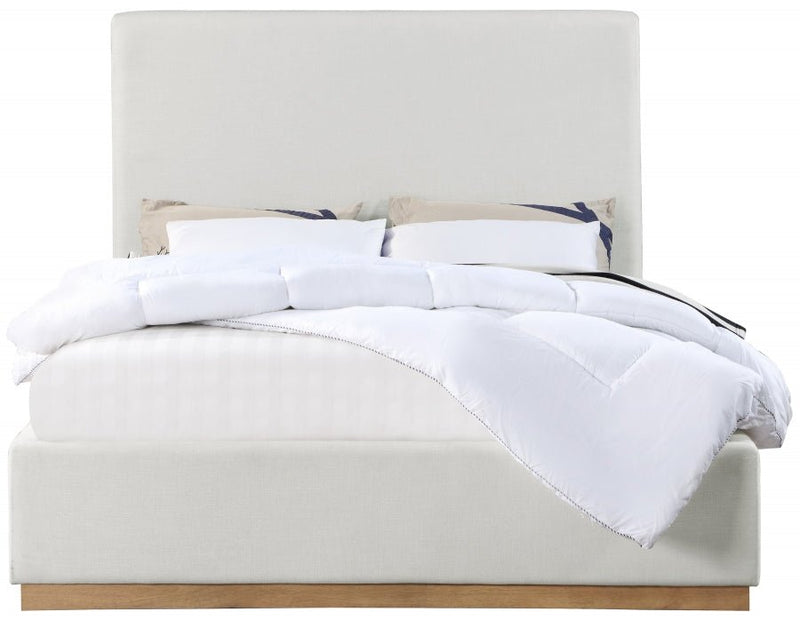 Alfie Linen Textured Fabric Queen Bed Cream - Gate FurnitureQueen Bed
