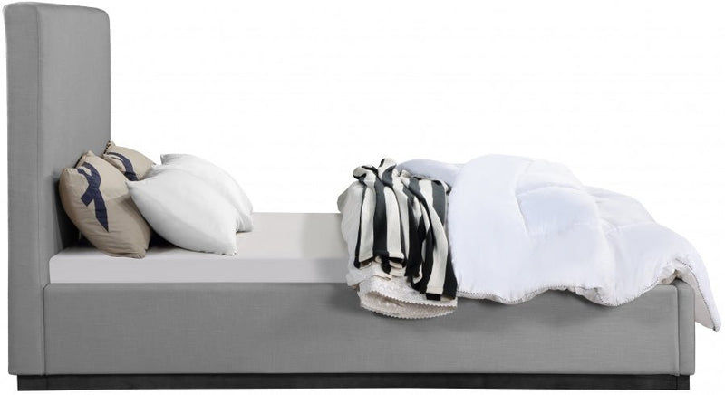Alfie Linen Textured Fabric Queen Bed Grey - Gate FurnitureQueen Bed