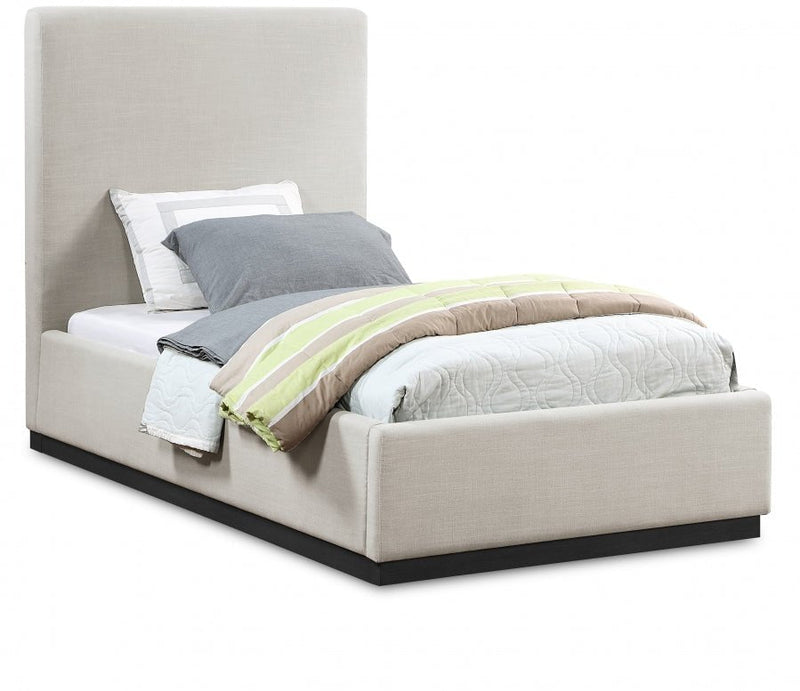 Alfie Linen Textured Fabric Twin Bed Beige - Gate FurnitureTwin Bed