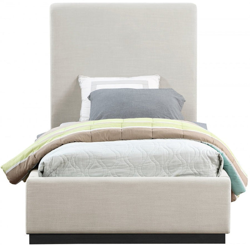 Alfie Linen Textured Fabric Twin Bed Beige - Gate FurnitureTwin Bed