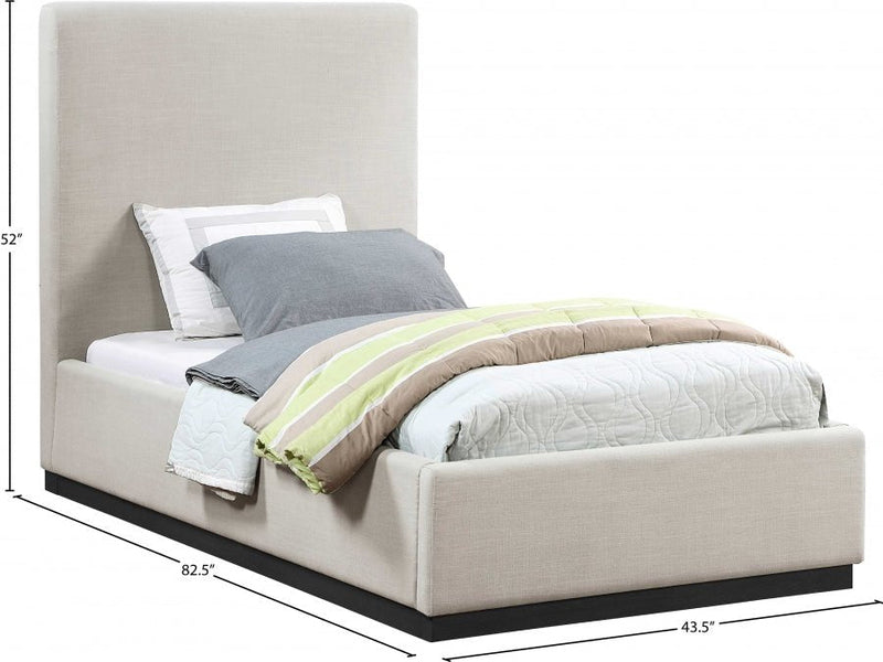 Alfie Linen Textured Fabric Twin Bed Beige - Gate FurnitureTwin Bed