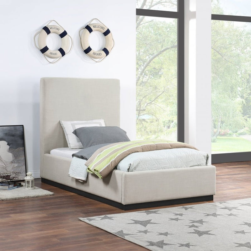 Alfie Linen Textured Fabric Twin Bed Beige - Gate FurnitureTwin Bed