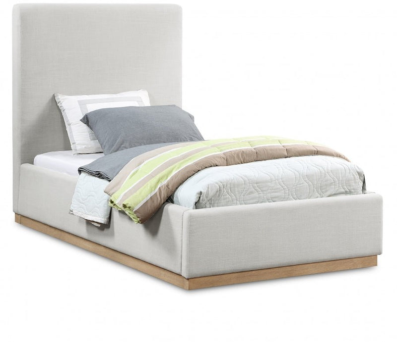 Alfie Linen Textured Fabric Twin Bed Cream - Gate FurnitureTwin Bed