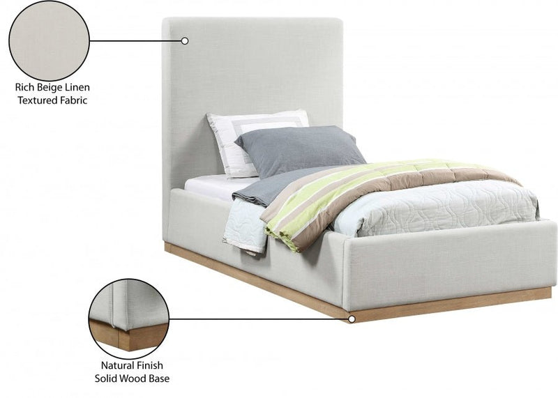 Alfie Linen Textured Fabric Twin Bed Cream - Gate FurnitureTwin Bed