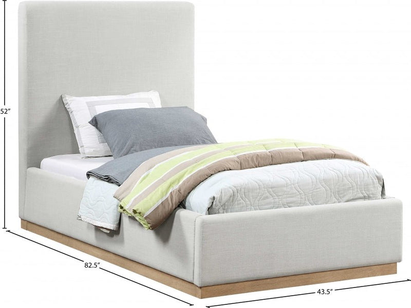 Alfie Linen Textured Fabric Twin Bed Cream - Gate FurnitureTwin Bed