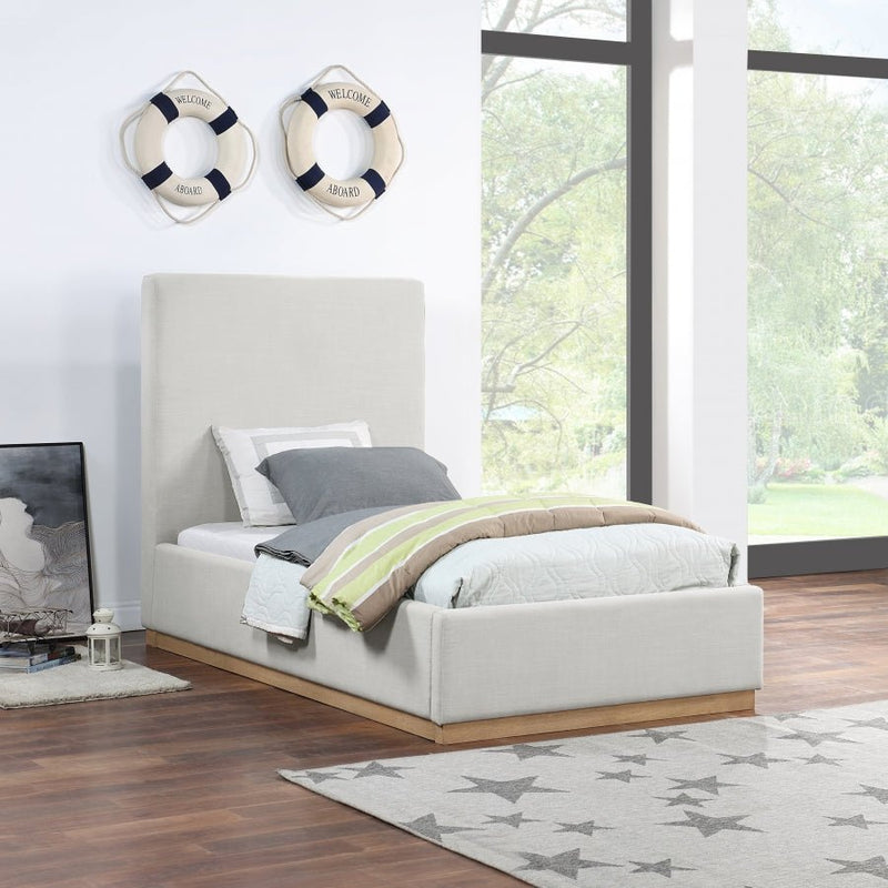 Alfie Linen Textured Fabric Twin Bed Cream - Gate FurnitureTwin Bed