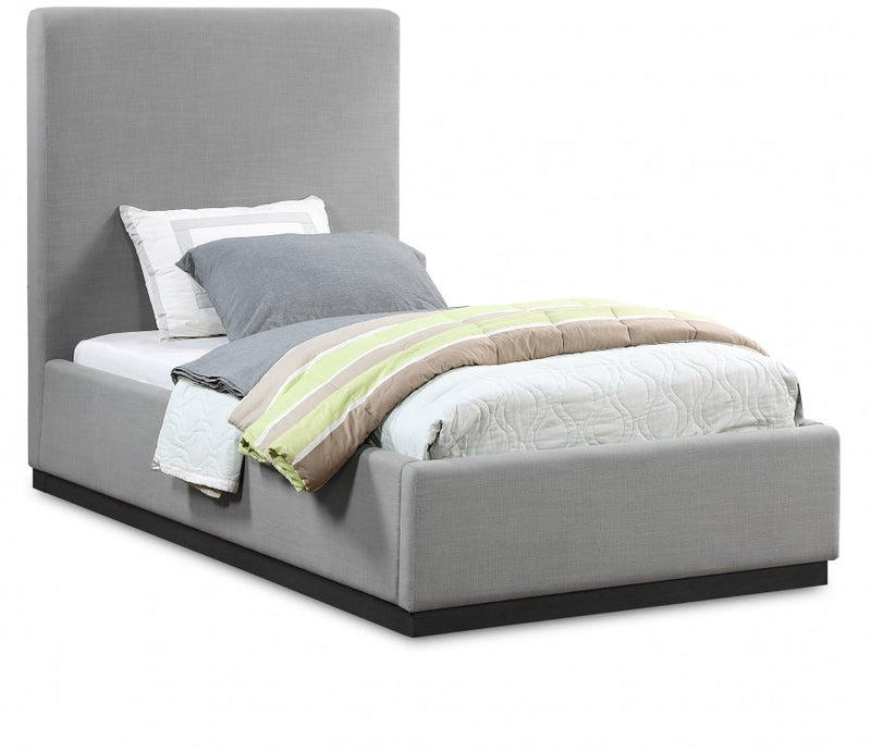 Alfie Linen Textured Fabric Twin Bed Grey - Gate FurnitureTwin Bed
