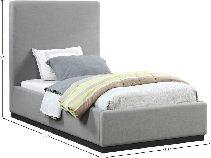 Alfie Linen Textured Fabric Twin Bed Grey - Gate FurnitureTwin Bed