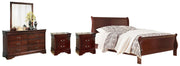 Alisdair California King Sleigh Bed with Mirrored Dresser and 2 Nightstands in Reddish Brown - PKG004992