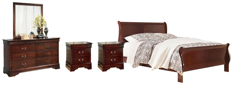 Alisdair California King Sleigh Bed with Mirrored Dresser and 2 Nightstands in Reddish Brown - PKG004992