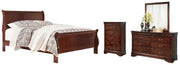 Alisdair California King Sleigh Bed with Mirrored Dresser and Chest in Reddish Brown - PKG004994
