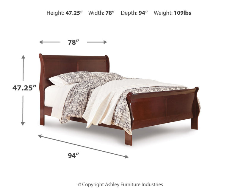 Alisdair California King Sleigh Bed with Mirrored Dresser in Reddish Brown - PKG004991