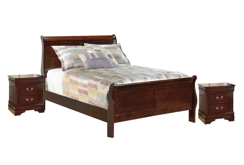 Alisdair Full Sleigh Bed with 2 Nightstands in Reddish Brown - PKG000497