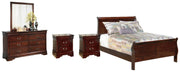 Alisdair Full Sleigh Bed with Mirrored Dresser and 2 Nightstands in Reddish Brown - PKG004966