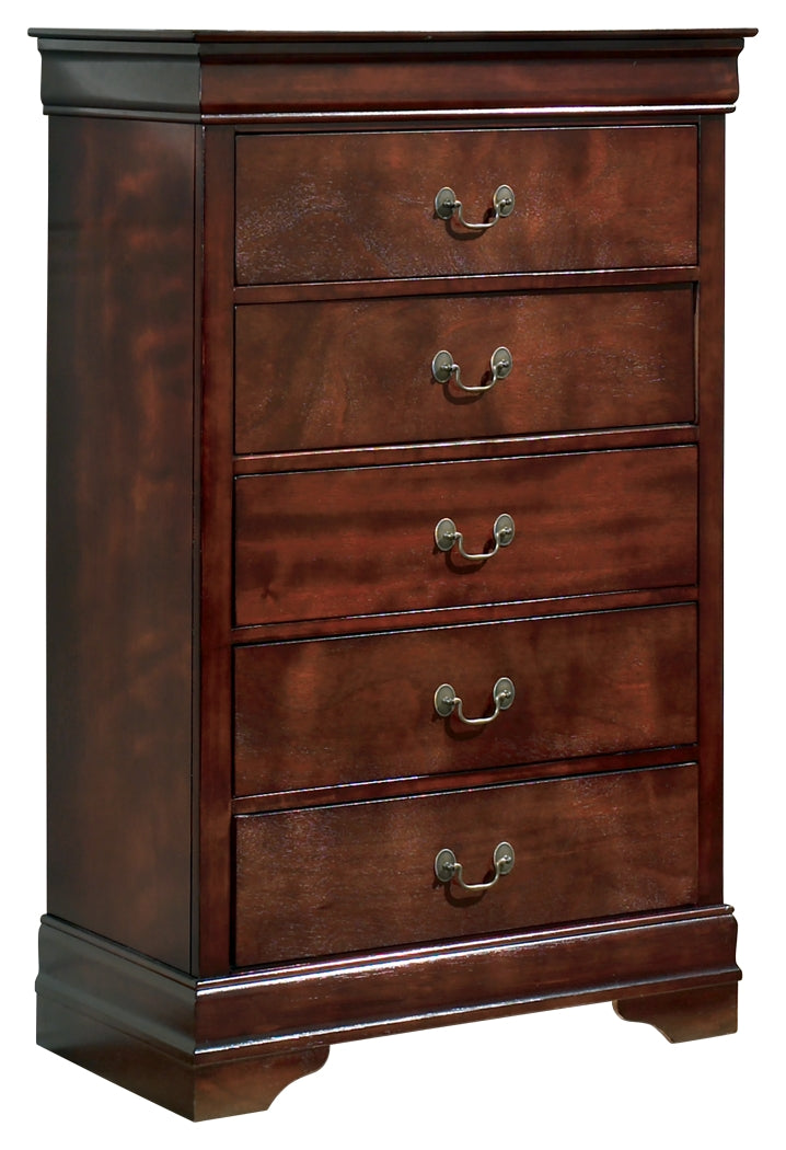 Alisdair Full Sleigh Bed with Mirrored Dresser and Chest in Reddish Brown - PKG004967