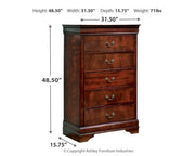 Alisdair Full Sleigh Bed with Mirrored Dresser and Chest in Reddish Brown - PKG004967