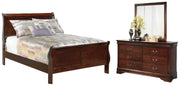 Alisdair Full Sleigh Bed with Mirrored Dresser in Reddish Brown - PKG004965