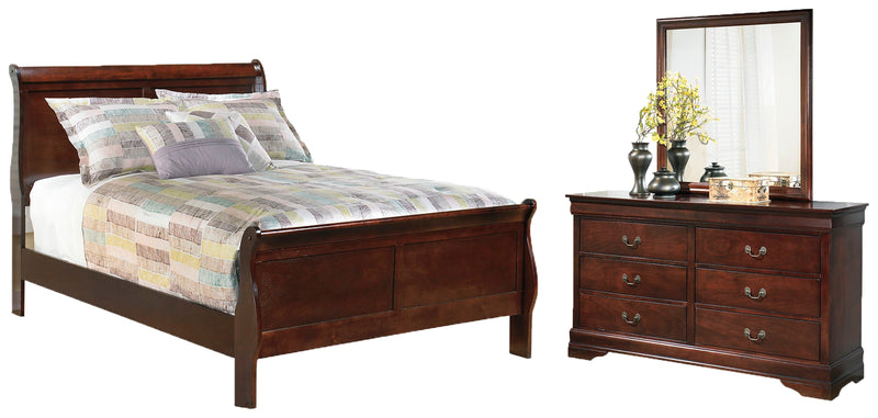 Alisdair Full Sleigh Bed with Mirrored Dresser in Reddish Brown - PKG004965