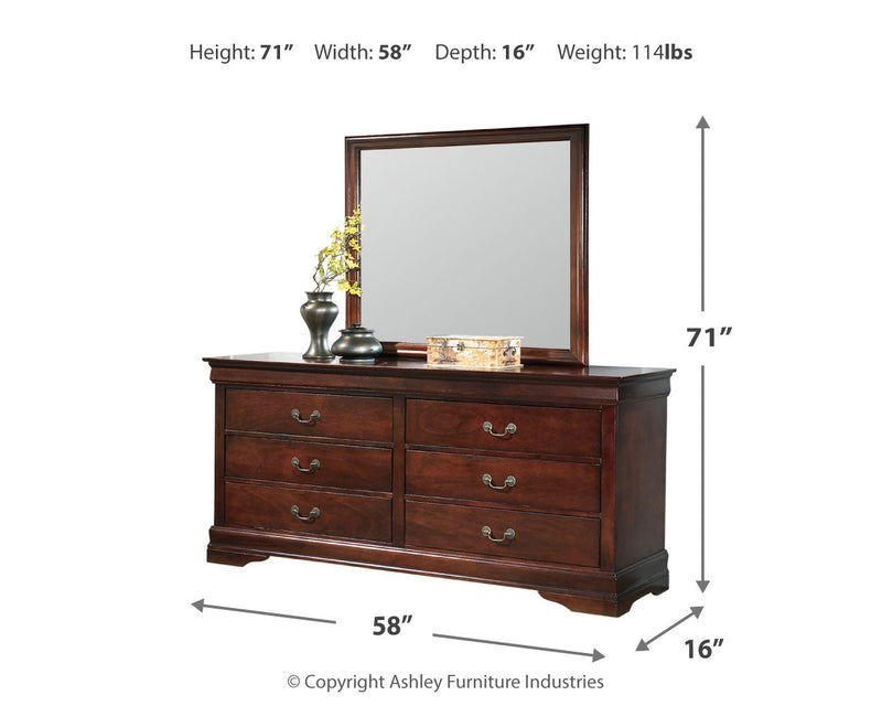 Alisdair Full Sleigh Bed with Mirrored Dresser in Reddish Brown - PKG004965
