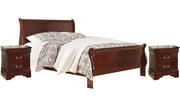 Alisdair King Sleigh Bed with 2 Nightstands in Reddish Brown - PKG000498