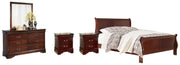 Alisdair King Sleigh Bed with Mirrored Dresser and 2 Nightstands in Reddish Brown - PKG004981