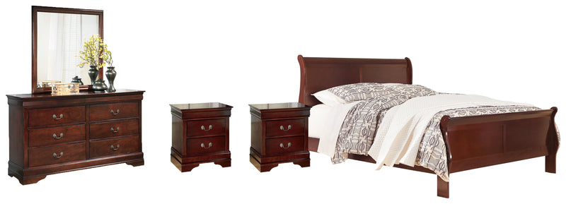 Alisdair King Sleigh Bed with Mirrored Dresser and 2 Nightstands in Reddish Brown - PKG004981