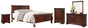 Alisdair King Sleigh Bed with Mirrored Dresser, Chest and Nightstand in Reddish Brown - PKG004985