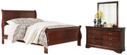 Alisdair King Sleigh Bed with Mirrored Dresser in Reddish Brown - PKG004980