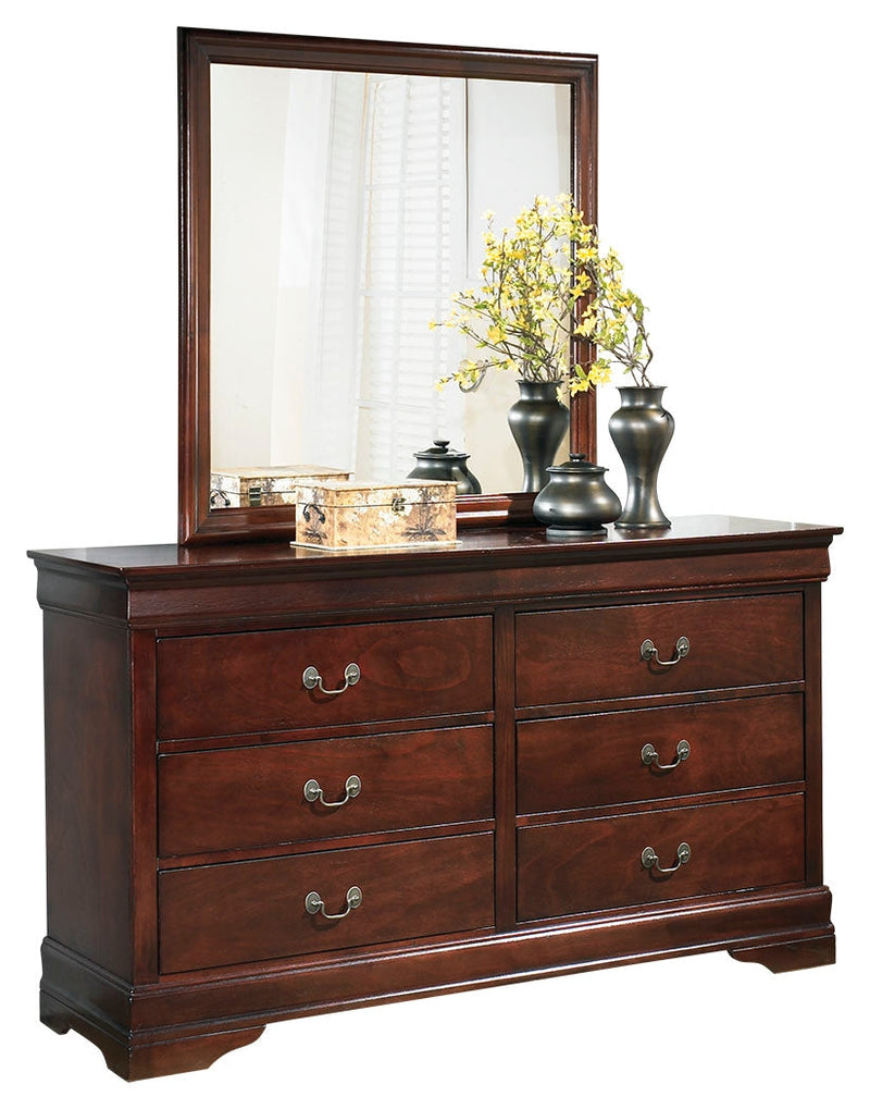 Alisdair King Sleigh Bed with Mirrored Dresser in Reddish Brown - PKG004980