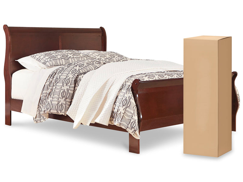 Alisdair Queen Sleigh Bed with Mattress in Reddish Brown - PKG008836