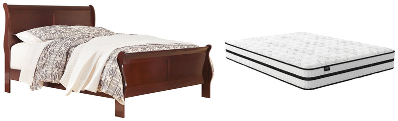 Alisdair Queen Sleigh Bed with Mattress in Reddish Brown - PKG008837