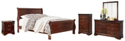 Alisdair Queen Sleigh Bed with Mirrored Dresser, Chest and Nightstand in Reddish Brown - PKG004963