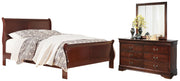Alisdair Queen Sleigh Bed with Mirrored Dresser in Reddish Brown - PKG000507