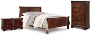 Alisdair Reddish Brown Queen Sleigh Bed, Chest and 2 Nightstands - B376B25
