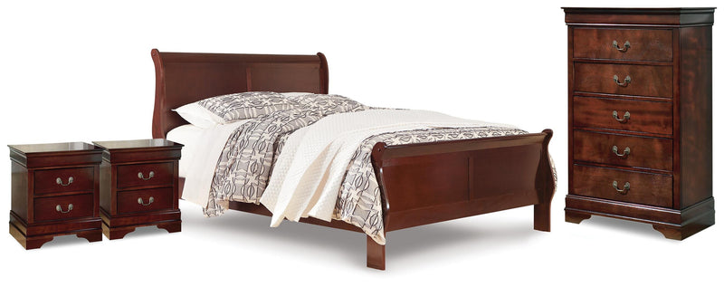 Alisdair Reddish Brown Queen Sleigh Bed, Chest and 2 Nightstands - B376B25