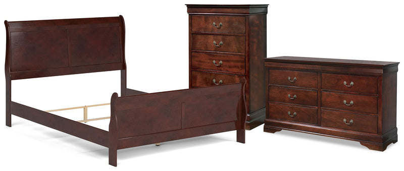 Alisdair Reddish Brown Queen Sleigh Bed, Dresser and Chest - B376B28