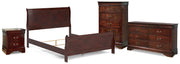 Alisdair Reddish Brown Queen Sleigh Bed, Dresser, Mirror, 2 Chests and 2 Nightstands - B376B29