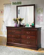 Alisdair Reddish Brown Twin Sleigh Bed, 2 Dressers, Mirror and Nightstand - B376B33