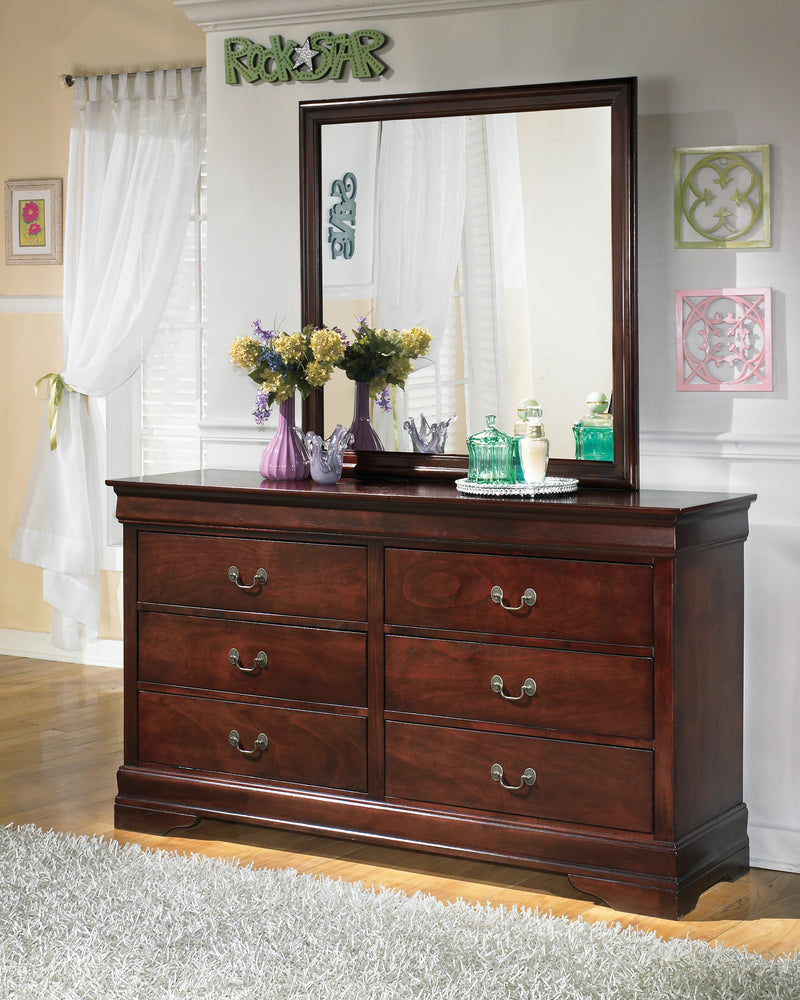 Alisdair Reddish Brown Twin Sleigh Bed, 2 Dressers, Mirror and Nightstand - B376B33