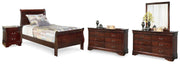Alisdair Reddish Brown Twin Sleigh Bed, 2 Dressers, Mirror and Nightstand - B376B33