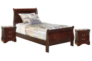 Alisdair Twin Sleigh Bed with 2 Nightstands in Reddish Brown - PKG000508