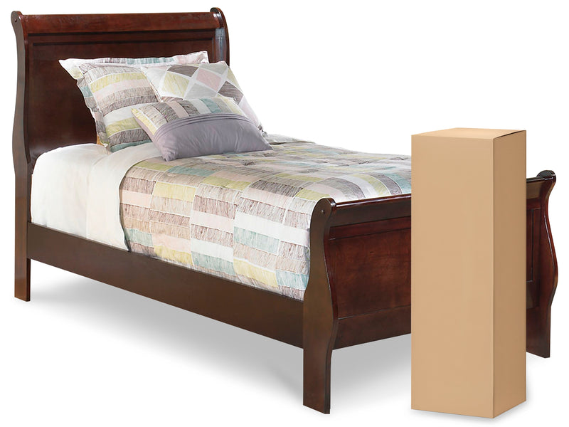 Alisdair Twin Sleigh Bed with Mattress in Reddish Brown - PKG000502